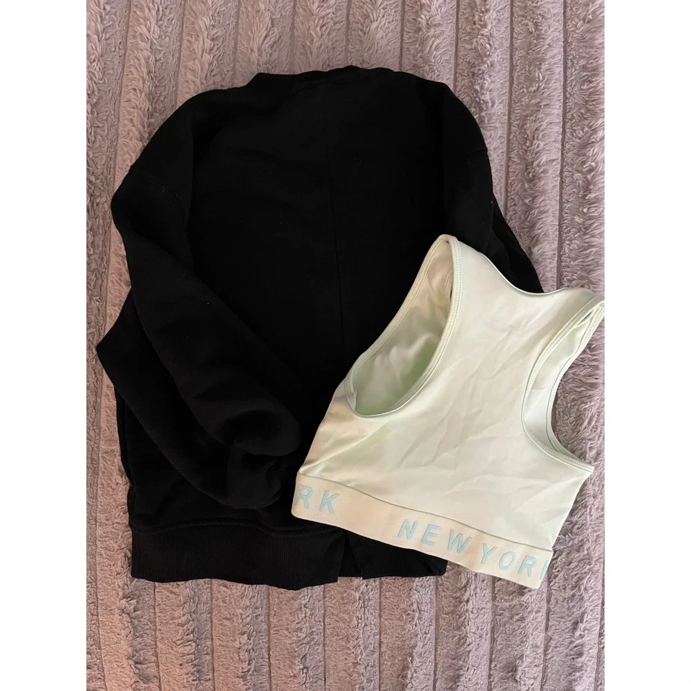Bundle Zara Girls Black Heart Sweatshirt and Mint New York Sports Bra Size 6-7